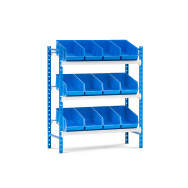 Rayonnage Rang'Eco Picking tablettes inclinées avec bacs plastiques
