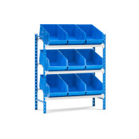 Rayonnage Rang'Eco Picking tablettes inclinées avec bacs plastiques
