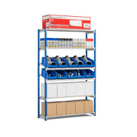 Rayonnage Rang'Eco Picking tablettes mixte avec bacs plastiques