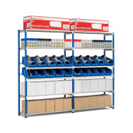 Rayonnage Rang'Eco Picking tablettes mixte avec bacs plastiques